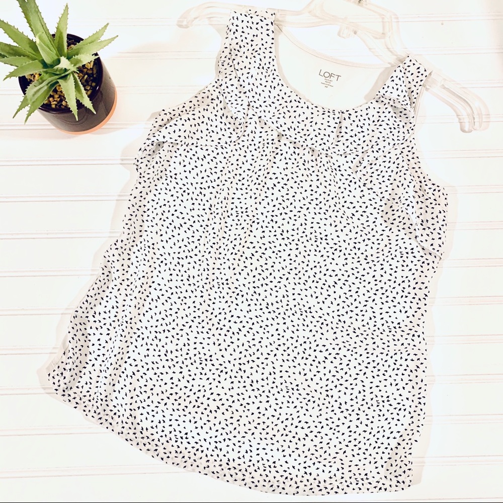 LOFT Blouse sleeveless Ruffle Birds